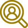 ZD-Asset 11-100H-gold Illustration of a magnifying glass with a person's silhouette in the center, symbolizing scrutiny or search of a profile.