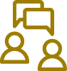 ZD-Asset 12-100H-gold Two stylized human figures with three speech bubbles above them, symbolizing communication or conversation. One figure is on the left and the other on the right, with speech bubbles connected between them.